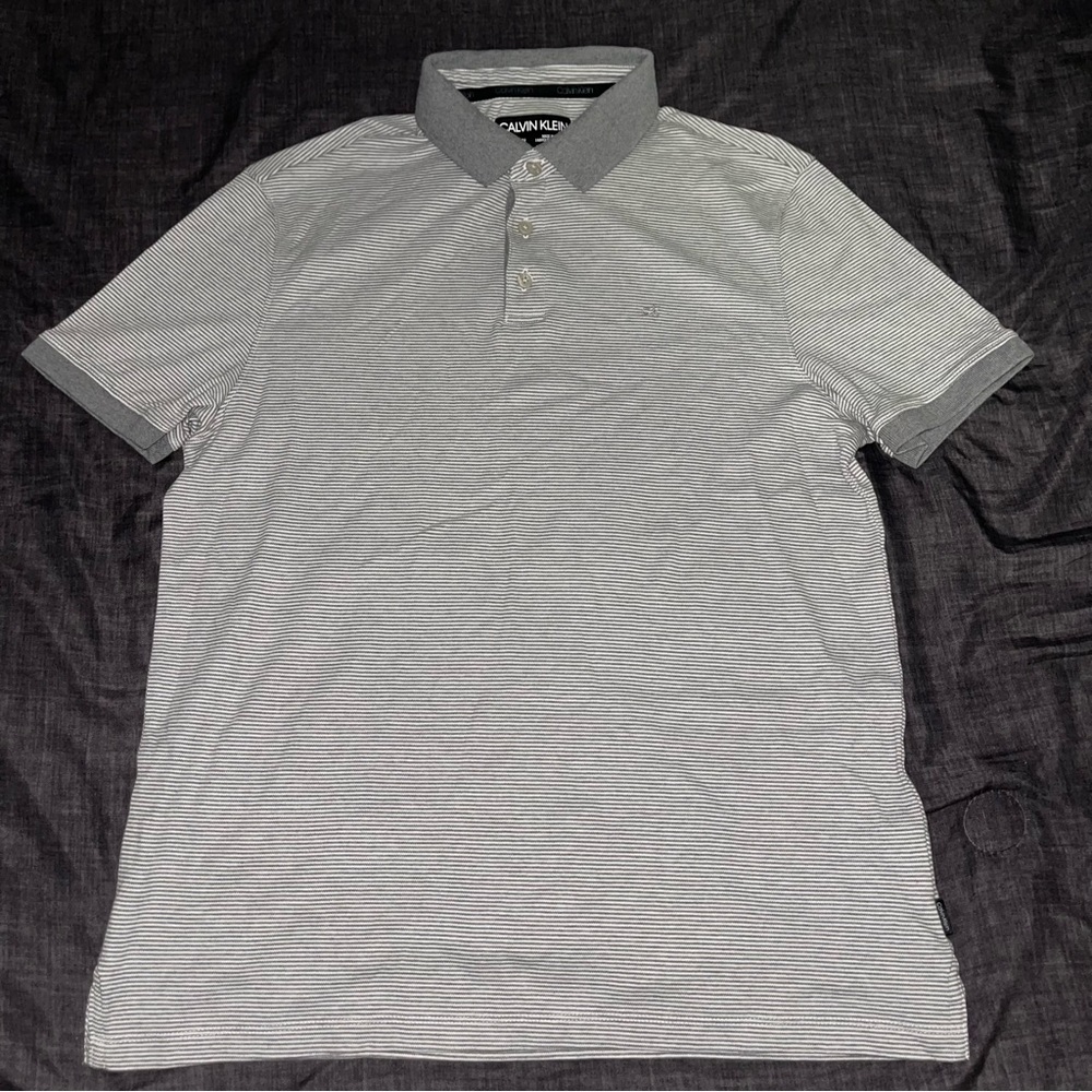 Calvin Klein gray and white cotton polo size medium